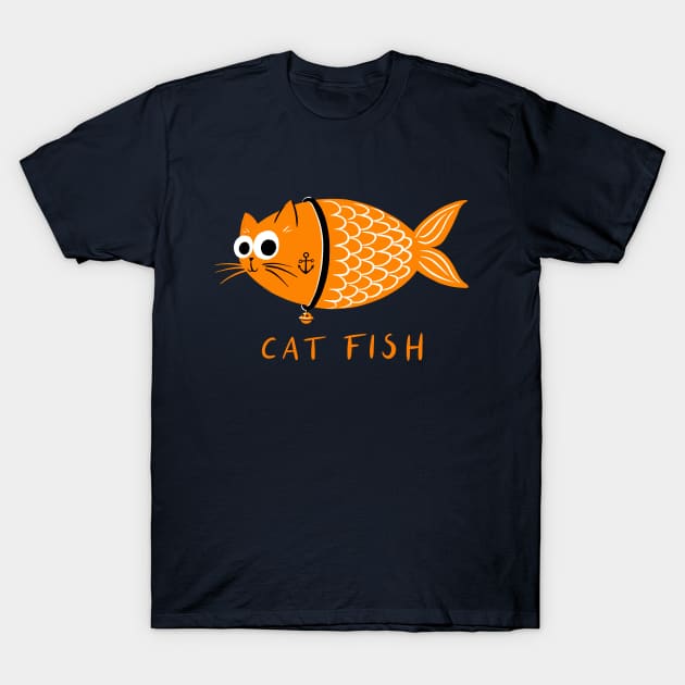 Funny Cat Fish with Anchor Tattoo T-Shirt by BexMorleyArt